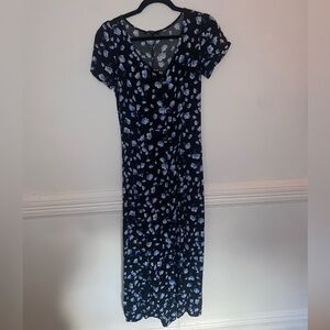 Grungy Floral Black and Blue Maxi Dress